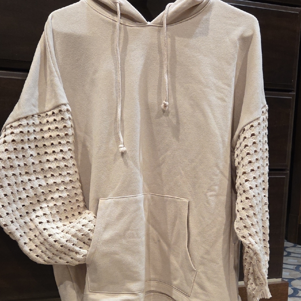 Time and Tru Tan Hoodie with Textured Design